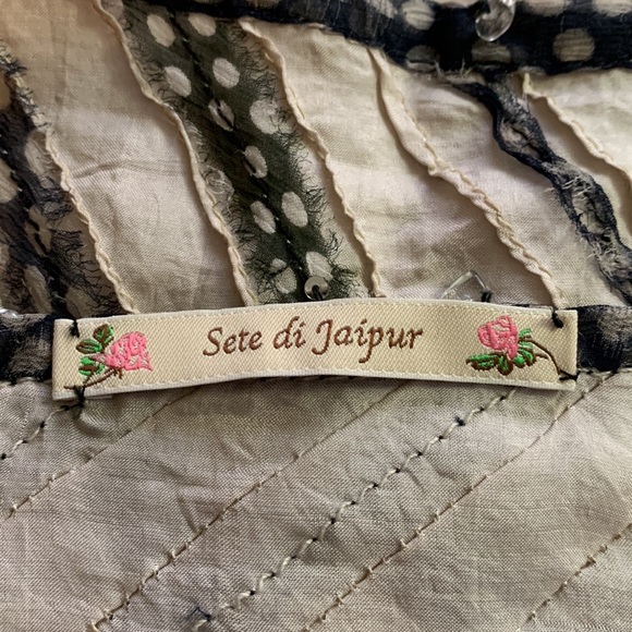 Embellished Indian silk scarf adorned with clear beads and tiny silver sequins. - Picture 5 of 9